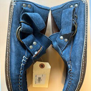 Quoddy womens 8 Blue Suede Ring Moccasin Boots Sundance Catalog Hand Made In ME